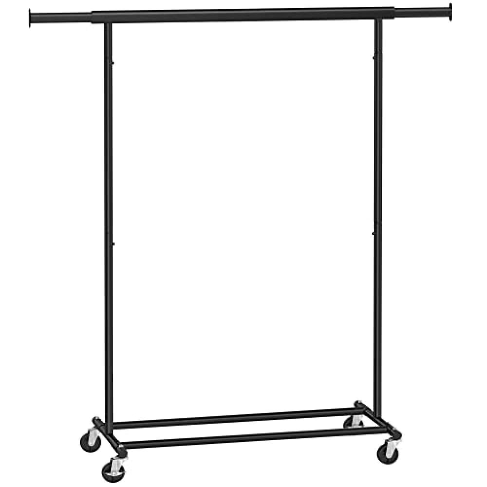 Drabužių stovas ant ratukų, su ištraukiama kabykla, 90 kg apkrova, 92—132x45.5x160 cm