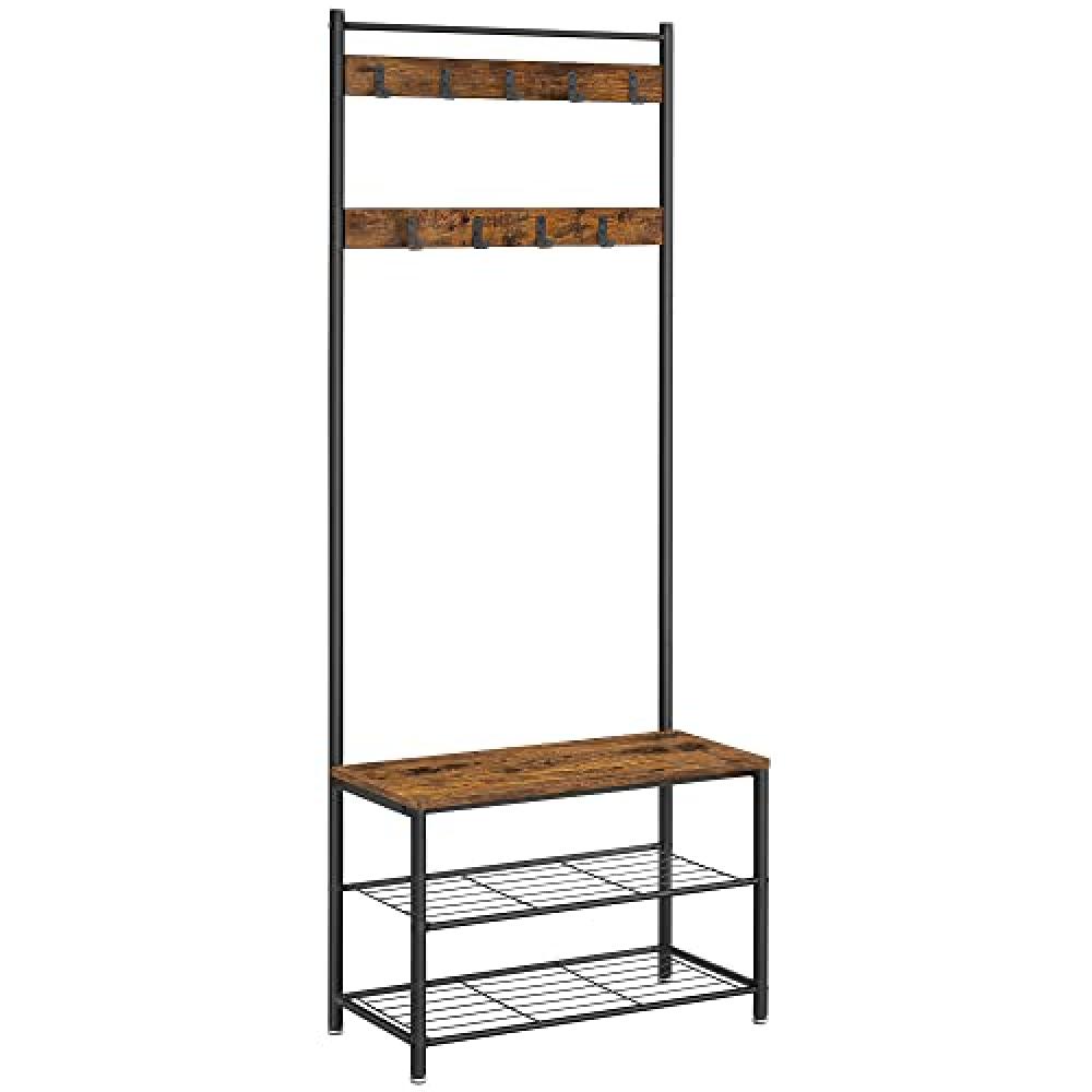 Drabužių kabykla su suoliuku ir batų laikymo lentynomis, 3-in-1 dizainas, 70x32,5x175 cm