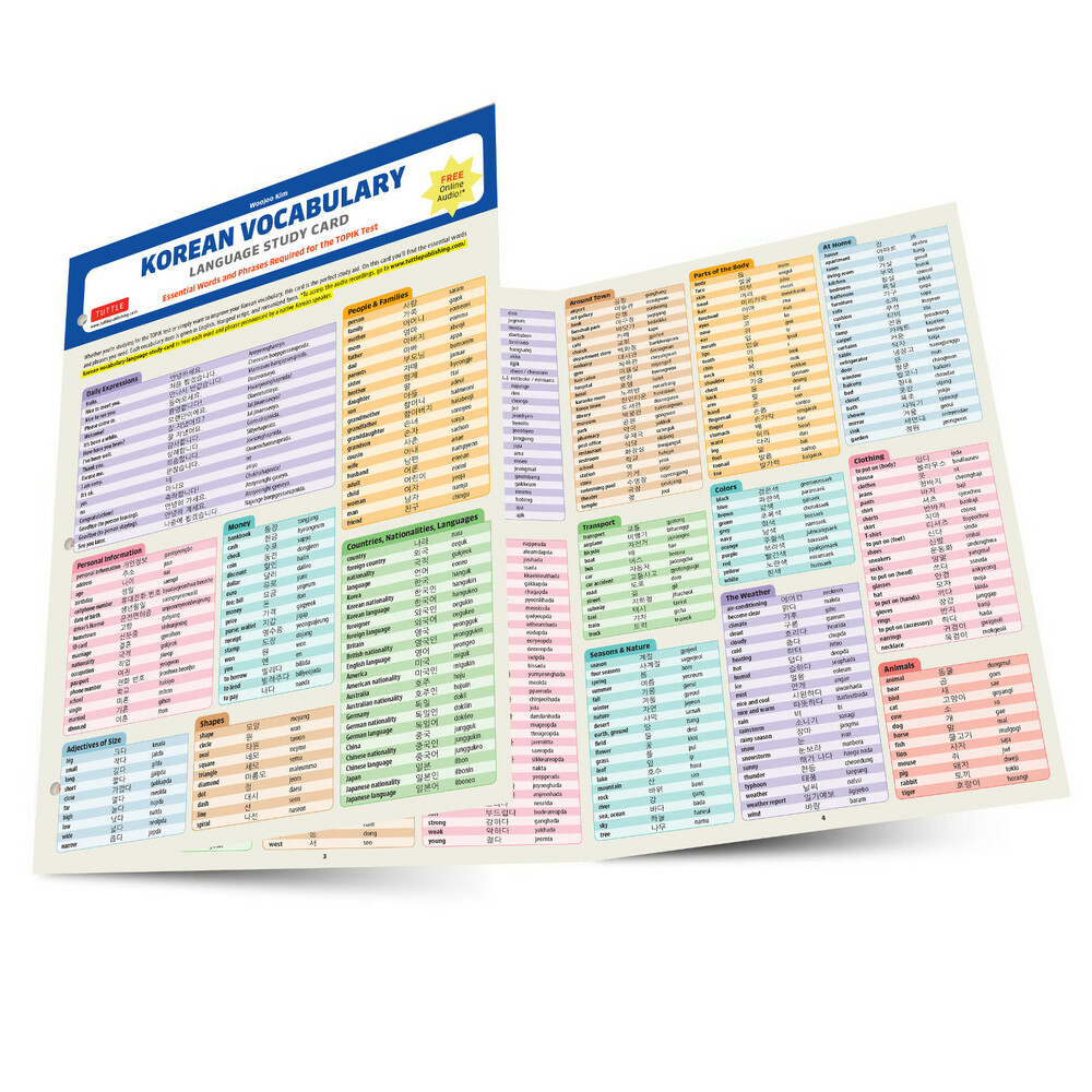 Korean Vocabulary Language Study card: for the TOPIK Test+Au