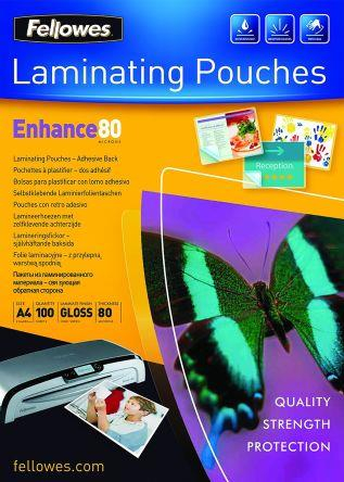 LAMINATOR POUCH ADHESIVE BACK/A4 80 100PCS 5302202 FELLOWES|5302202