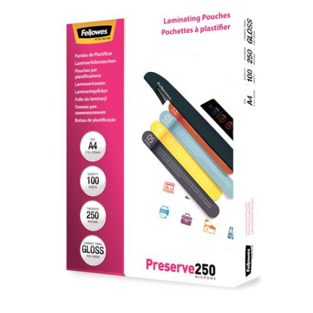 LAMINATOR POUCH GLOSSY/A4 250 100PCS 5401802 FELLOWES|5401802