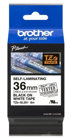 BROTHER TZESL261 36 MM BLACK ON WHITE SELF LAMINATE|TZESL261