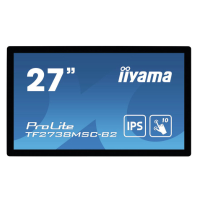 iiYama ProLite - 27" PCAP Bezel Free 10-Points Touch, 1920x1080, IPS panel, DVI, HDMI, DisplayPort, 425cd/m² (with touch), 1000:1, 5ms, USB Touch Interface, VESA 200x100mm, Speakers 2x3W, MultiTouch with OS, Open frame model, IP1X front|TF2738MSC-B2