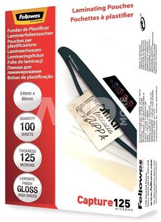 Fellowes Glossy 125 Micron Card Laminating Pouch - 54x86 mm
