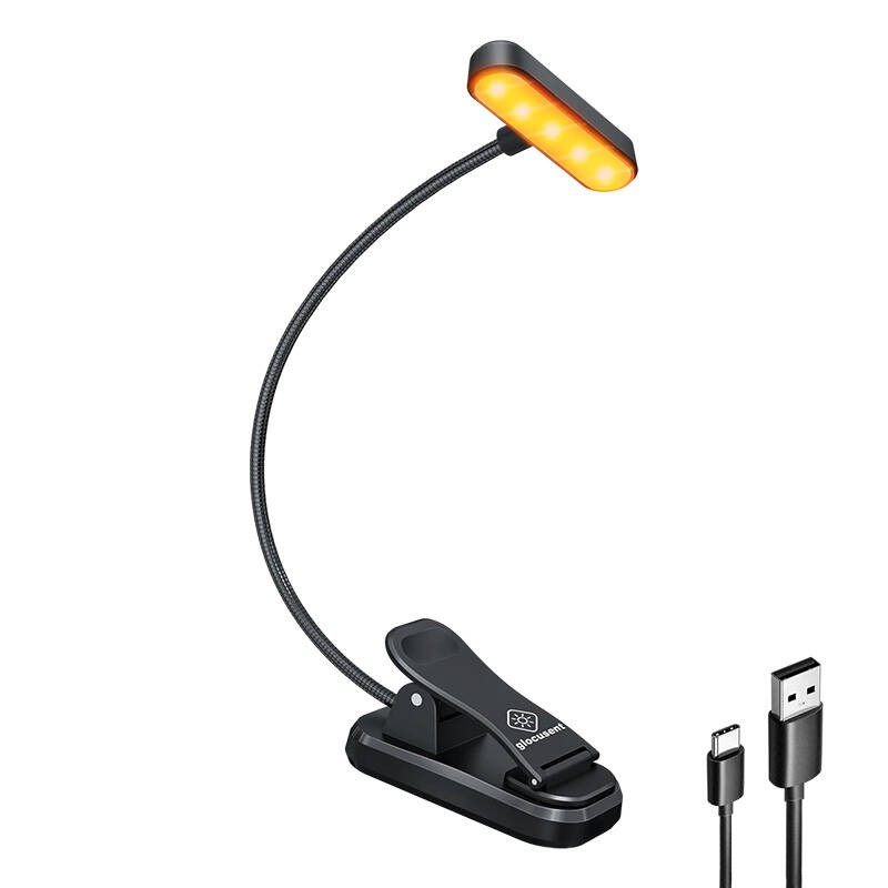 Belaidė lempa "Glocusent ET-Head", prisegamas knygų žibintas, USB-C 650 mAh laikmatis (juoda)