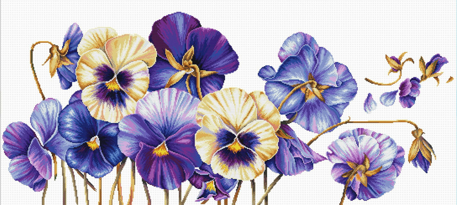 Siuvinėjimo kryželiu rinkinys PURPLE PANSIES 97x42 cm