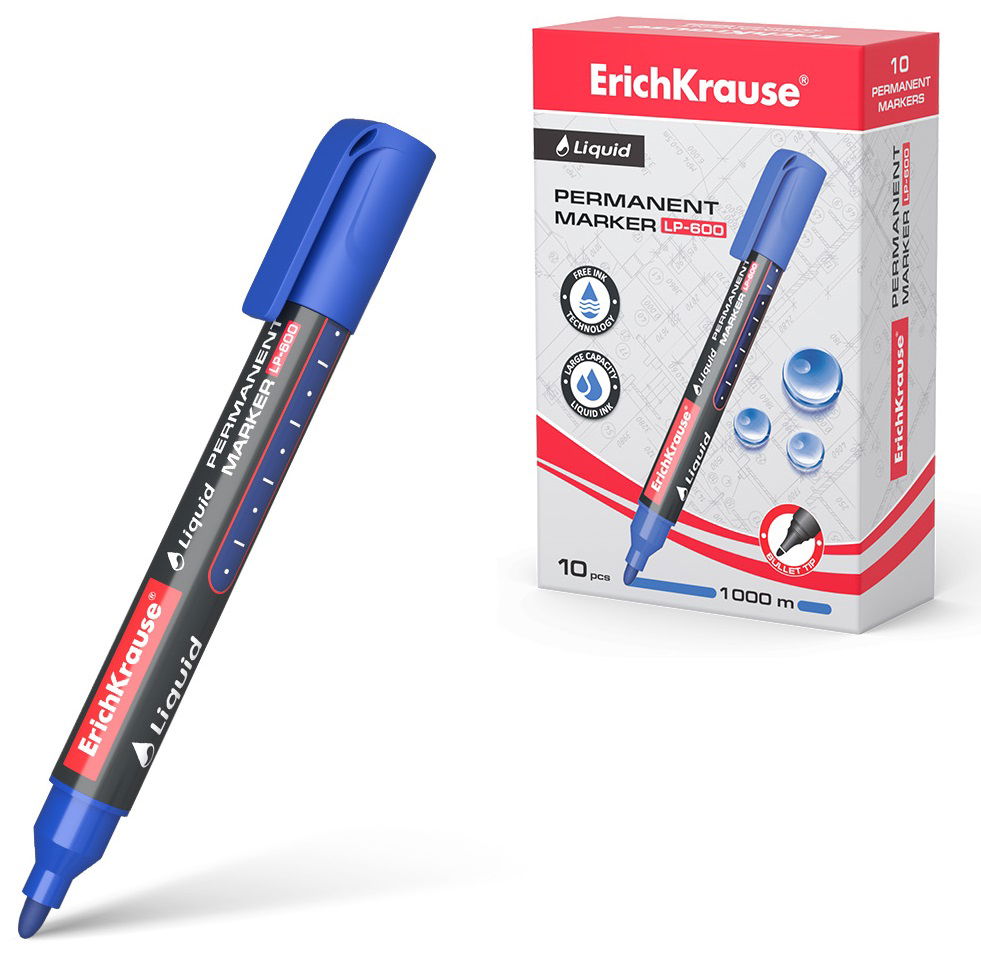 Permanentinis žymeklis ERICHKRAUSE Liquid LP-600, 0,8 - 2,25mm, mėlynos sp.