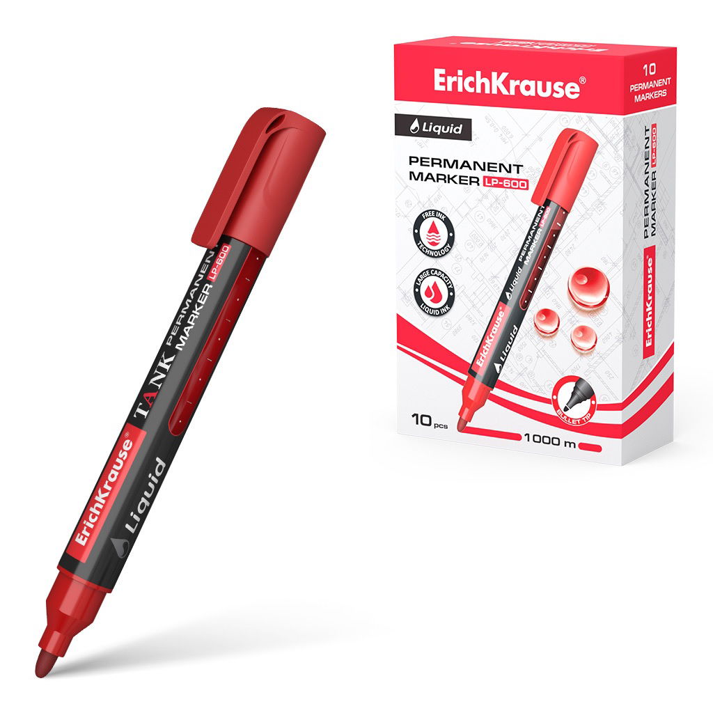 Permanentinis žymeklis ERICHKRAUSE Liuid LP-600, 0,8 - 2,25 mm, raudonos sp.