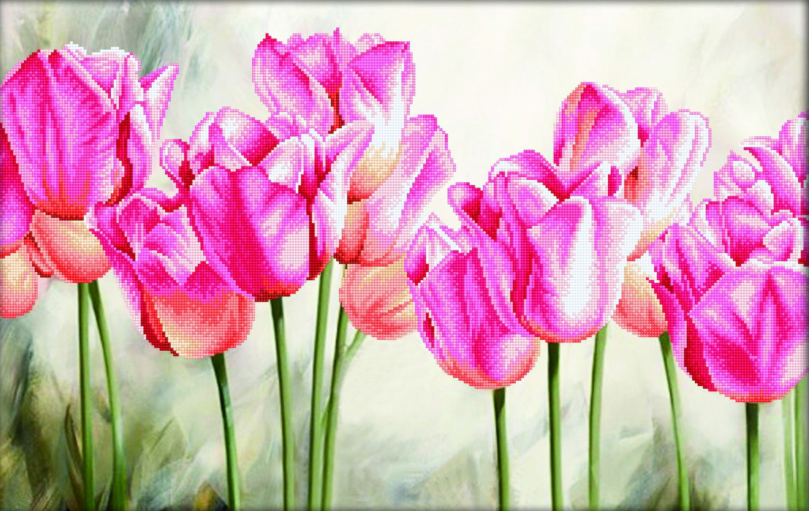 Siuvinėjimo kryželiu rinkinys PINK TULIPS 67x42 cm