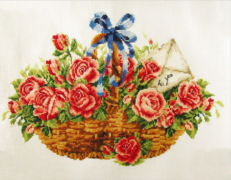 Siuvinėjimo kryželiu rinkinys BASKET of ROSES 38x24.9 cm