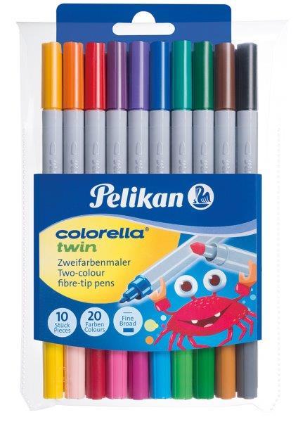Flomasteriai PELIKAN, dvipusiai, 10 vnt., 20 sp.