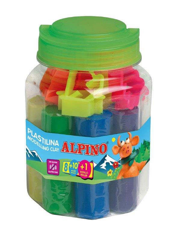 Plastilinas ALPINO, 8 spalvų + 10 įrankių rinkinys