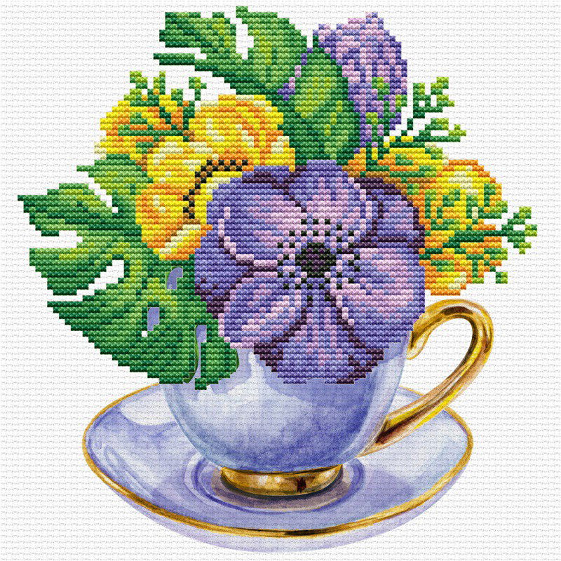 Siuvinėjimo kryželiu rinkinys MAUVE CUP 22x22 cm