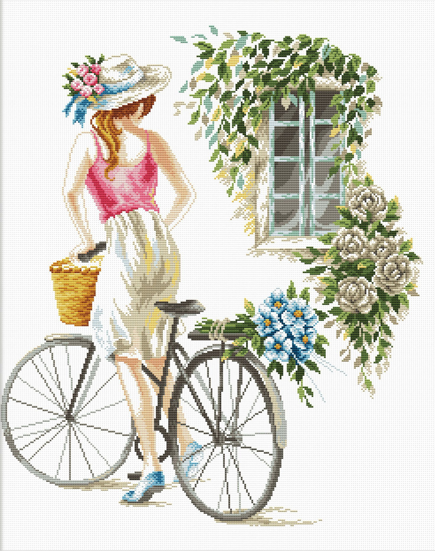 Siuvinėjimo kryželiu rinkinys BICYCLE GIRL 43x51 cm
