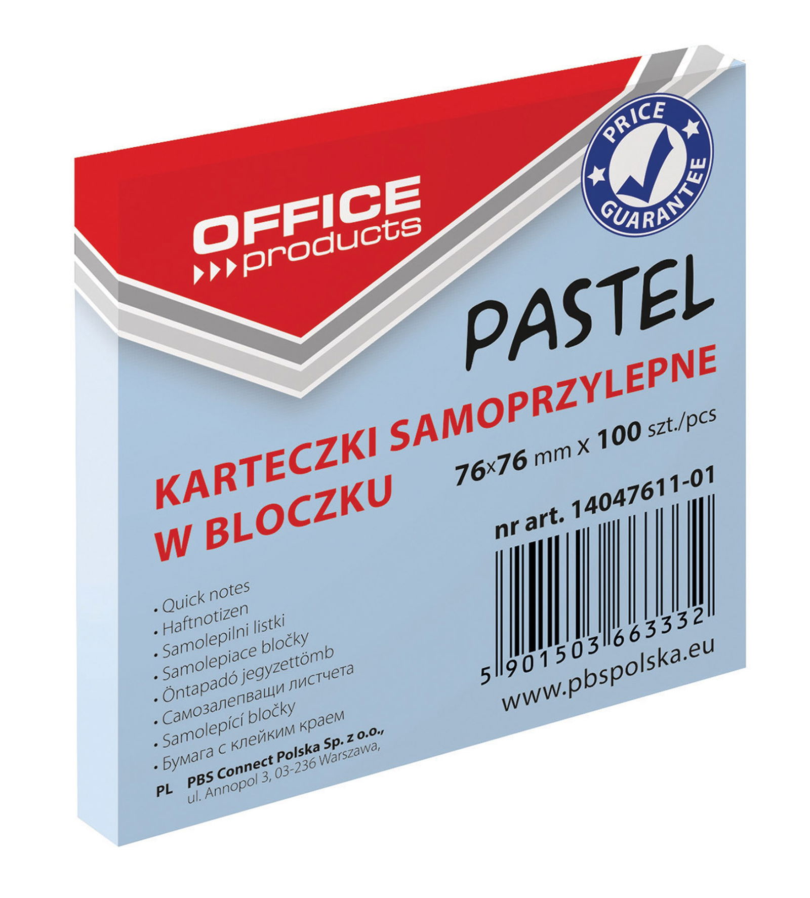 Lipnūs lapeliai Office Products, 76x76mm, 100 vnt, melsvi