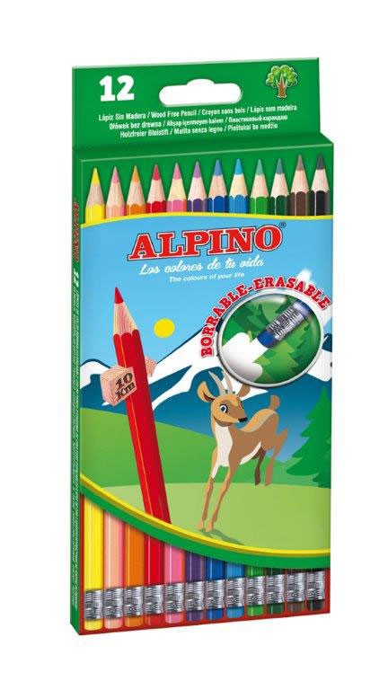 Spalvoti pieštukai ALPINO Erasable, 12 spalvų