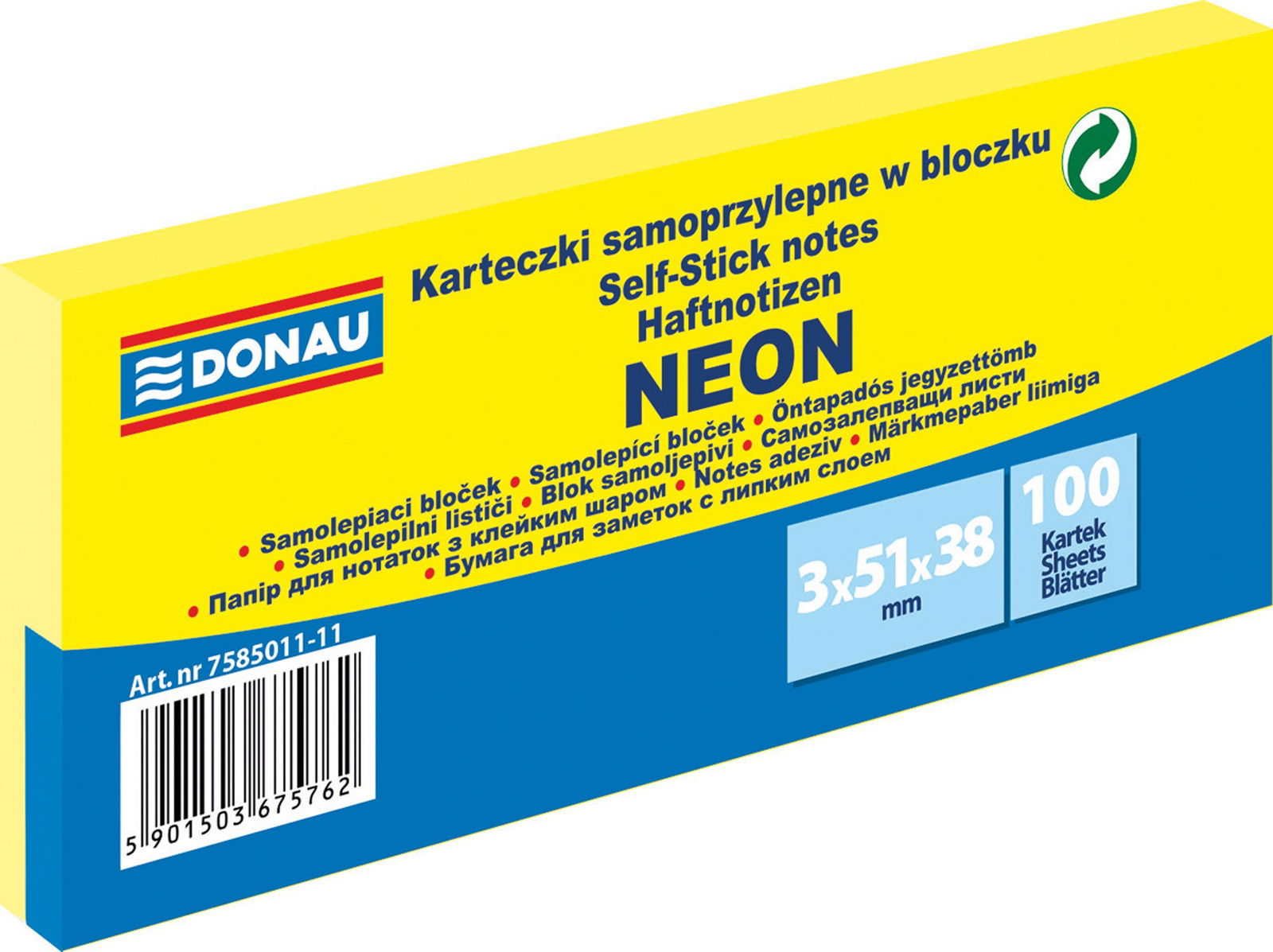 Lipnūs lapeliai neon geltoni, 51x38 mm, 3 x100 vnt