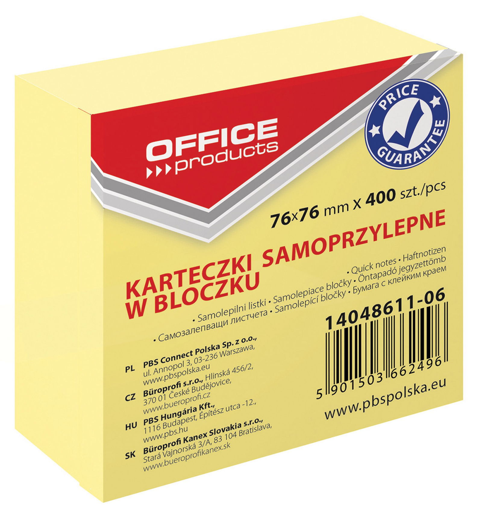 Lipnūs lapeliai Office Products, 76x76 mm, 400 vnt, gelsvi