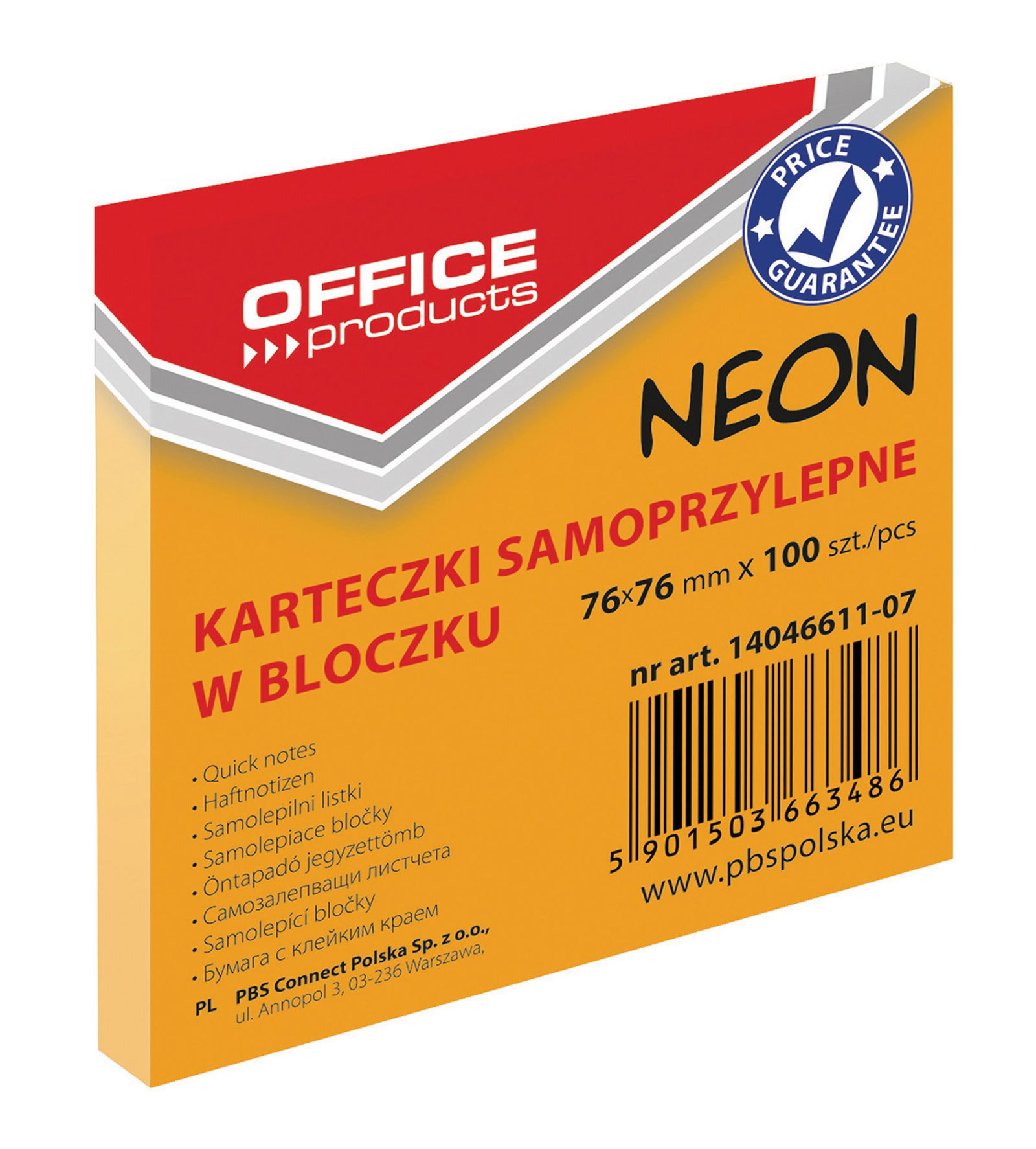 Lipnūs lapeliai Office Products, 76x76/100, neon oranžinė