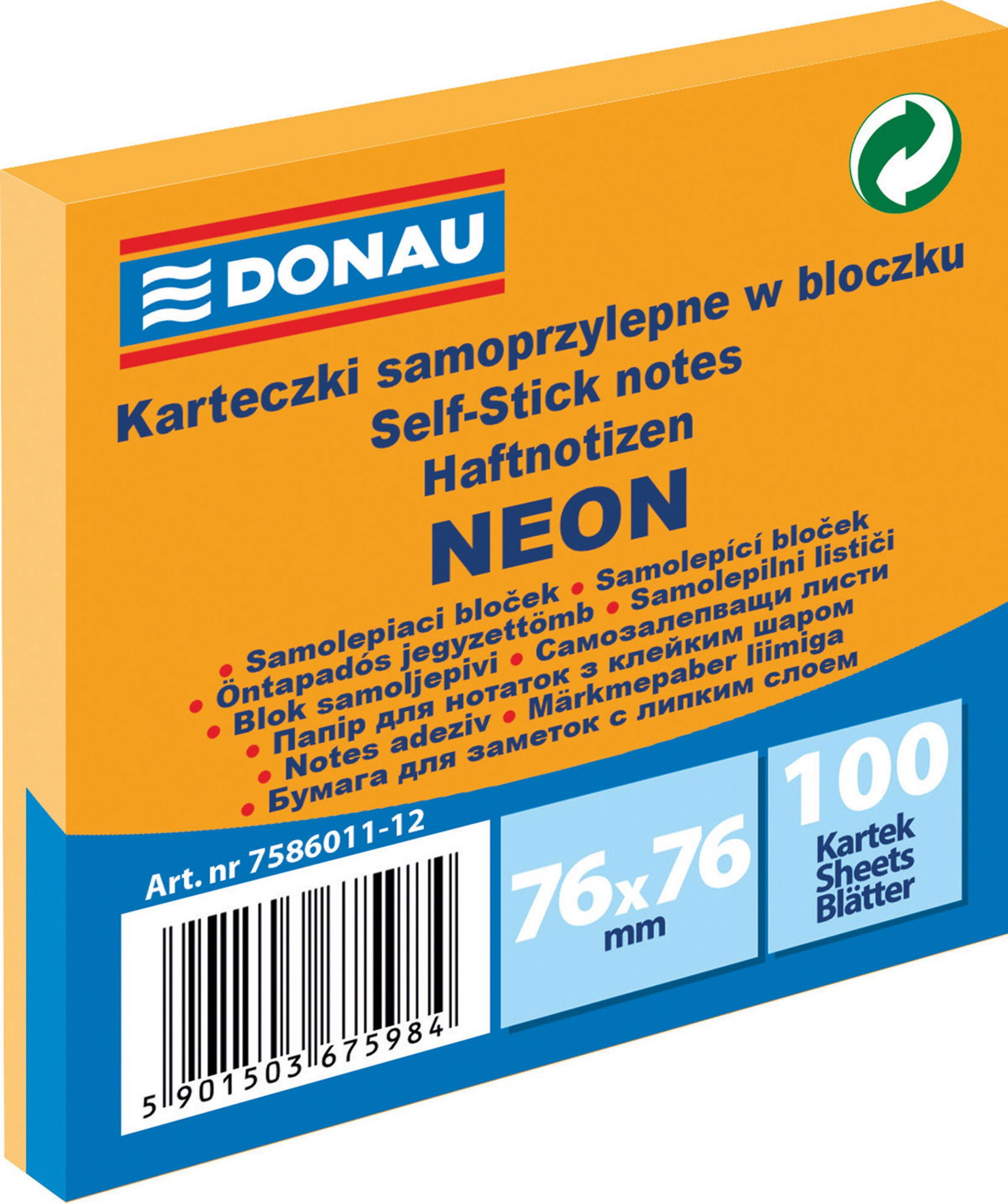 Lipnūs lapeliai neon oranžiniai 76x76 mm, 100 vnt