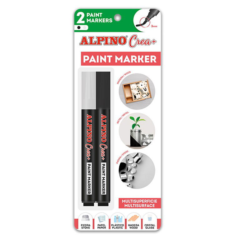 Žymekliai (vandens pagrindu) ALPINO Crea+, 2 vnt., balta/juoda