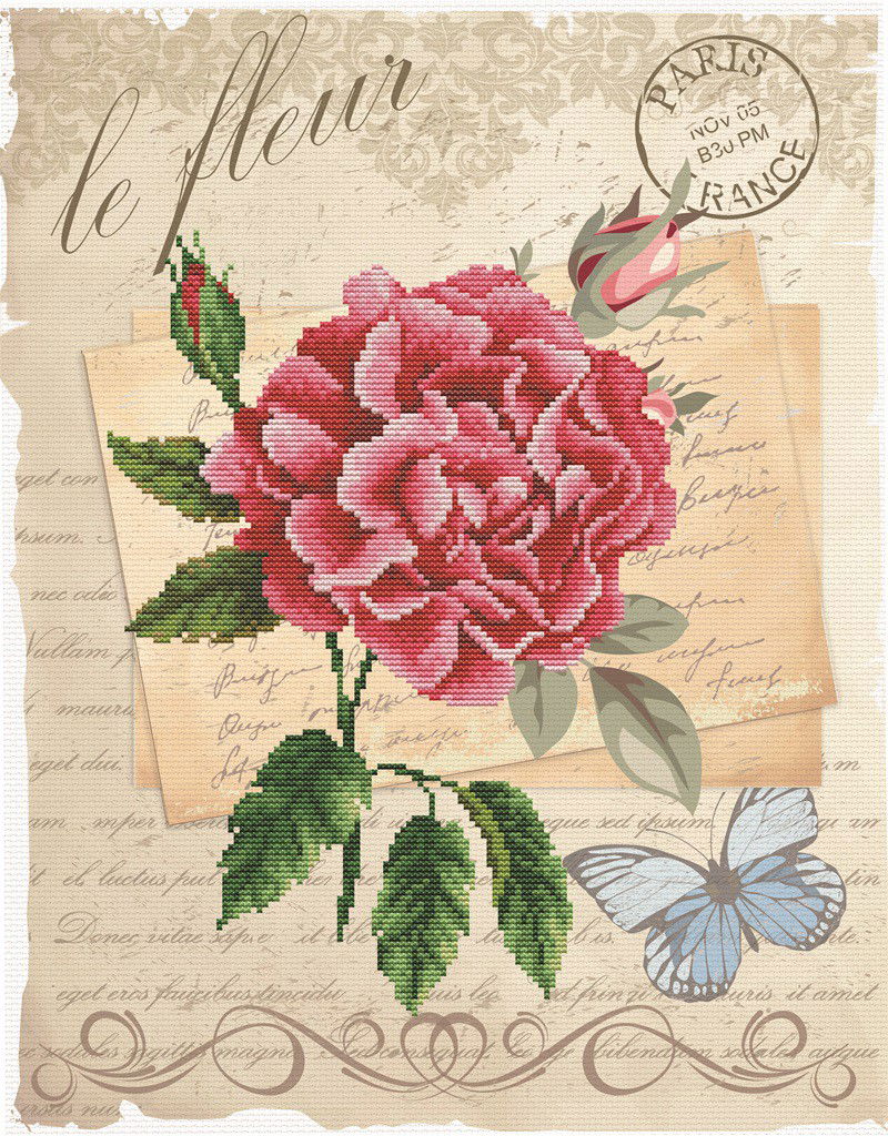 Siuvinėjimo kryželiu rinkinys ROSE BLOOM 35.7x45.7 cm