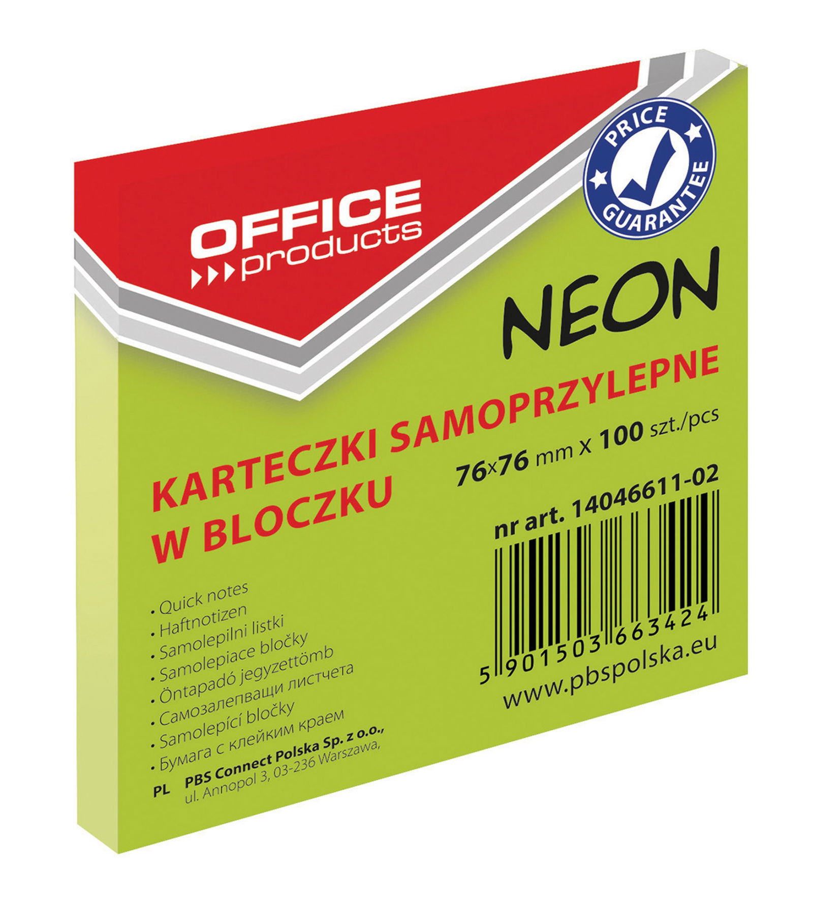 Lipnūs lapeliai Office Products, 76x76/100, neon žalias