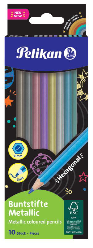 Spalvoti pieštukai Pelikan metallic,  10 vnt