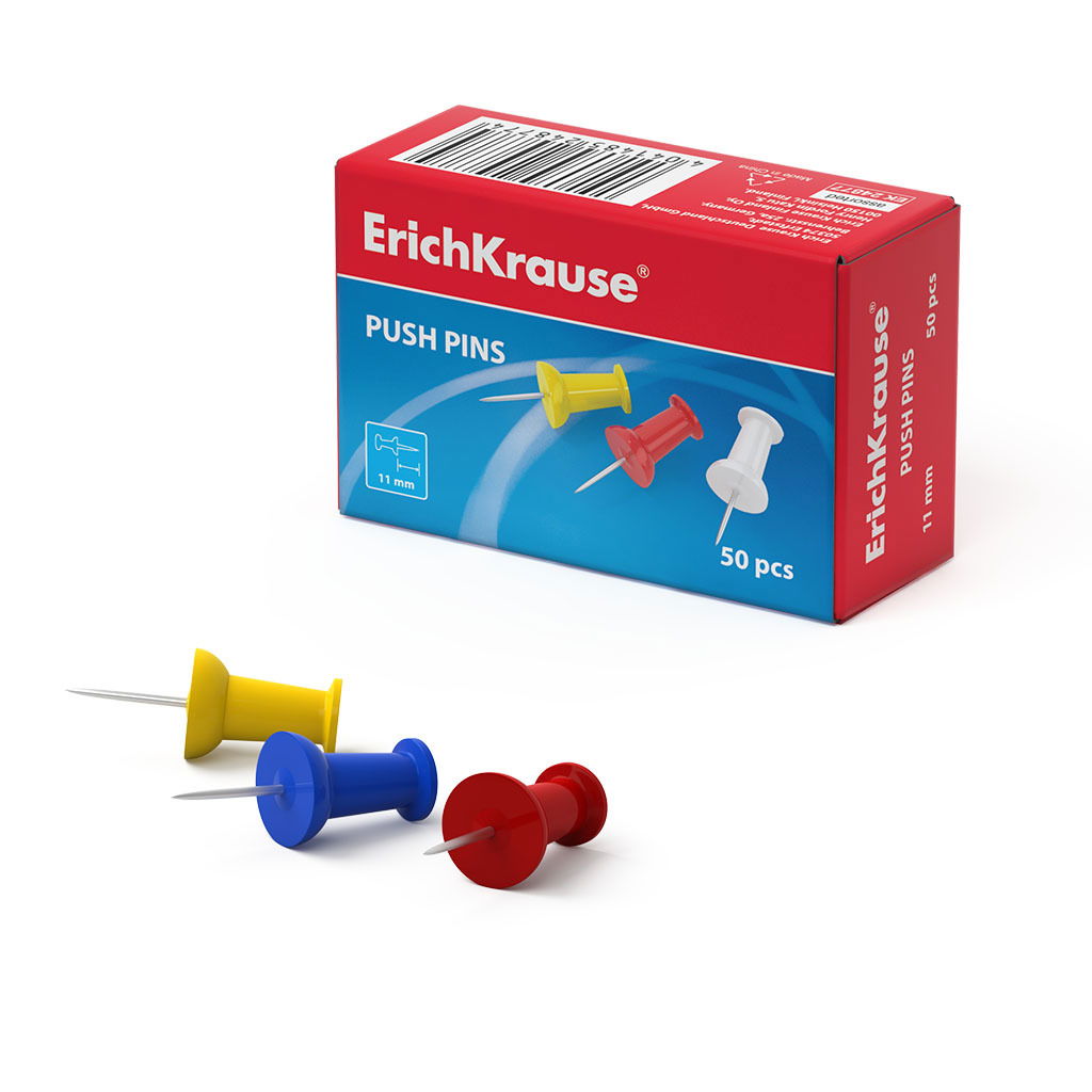 Kamštinės lentos smeigtukai ERICH KRAUSE, įvairių sp., 11 mm, 50 vnt.