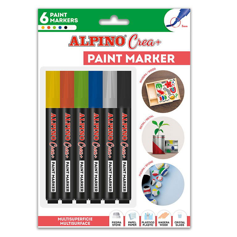 Žymekliai (vandens pagrindu) ALPINO Crea+, 6 spalvų