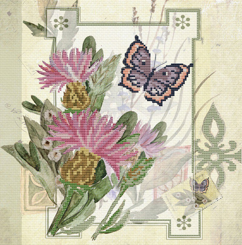 Siuvinėjimo kryželiu rinkinys THISTLE BOUQUET 32,.2x30.2