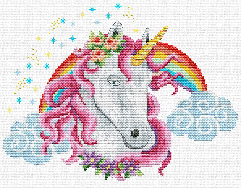 Siuvinėjimo kryželiu rinkinys RAINBOW UNICORN 26.1x20 cm