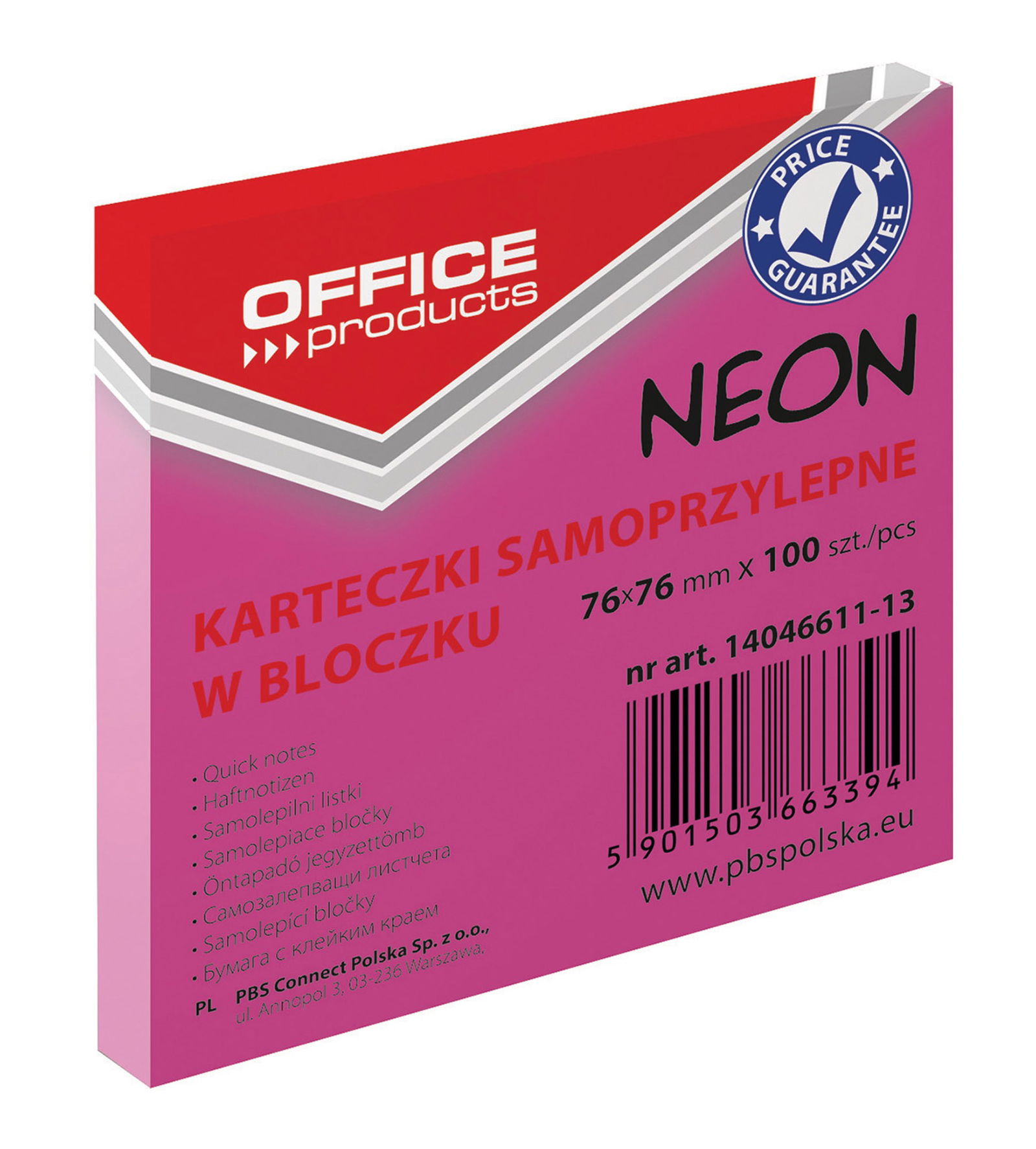 Lipnūs lapeliai Office Products, 76x76/100, neon rausva