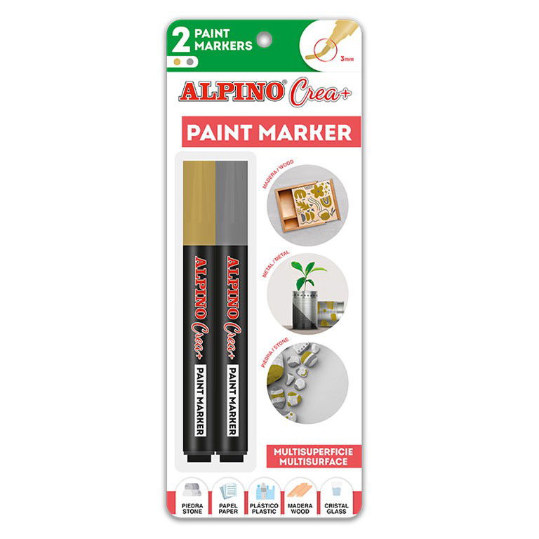 Žymekliai (vandens pagrindu) ALPINO Crea+, 2 vnt. aukso/sidabro