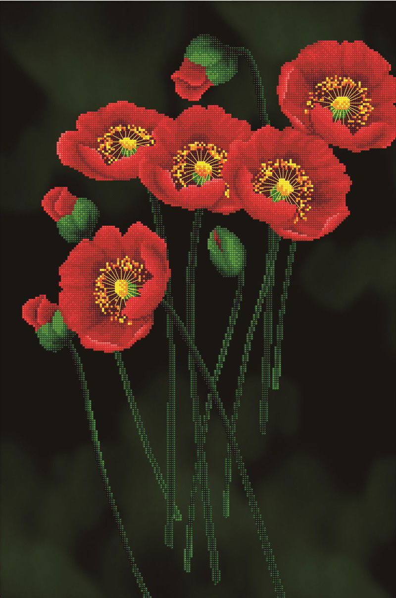 Siuvinėjimo kryželiu rinkinys RED POPPIES on BLACK 41x62 cm