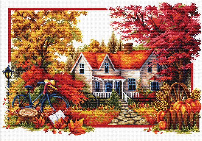Siuvinėjimo kryželiu rinkinys AUTUMN COMES 59x40 cm