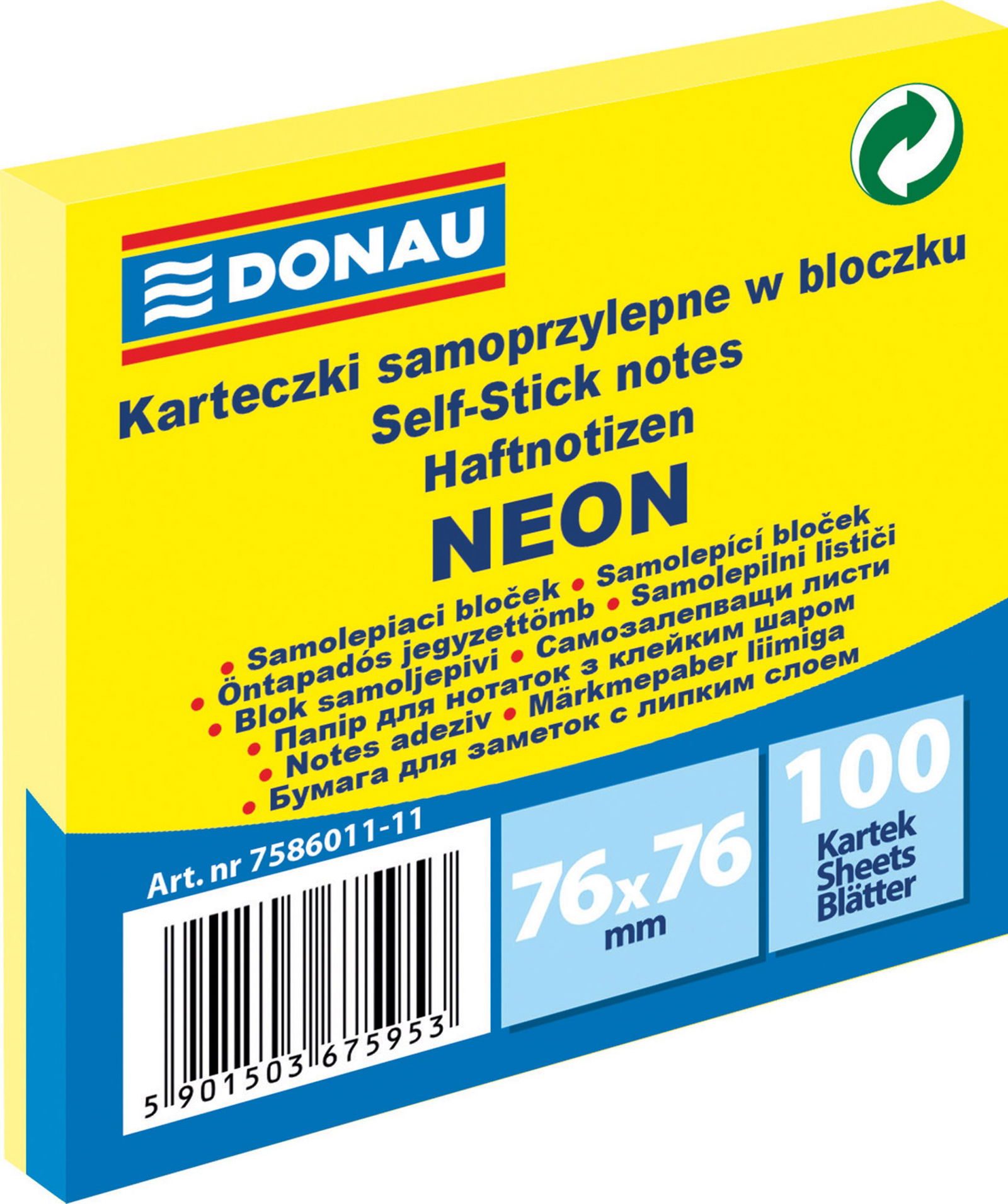 Lipnūs lapeliai neon geltoni 76x76 mm, 100 vnt