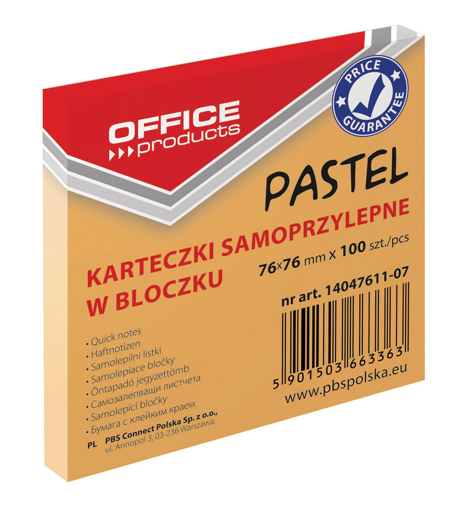 Lipnūs lapeliai Office Products, 76x76mm, 100 vnt, oranžiniai