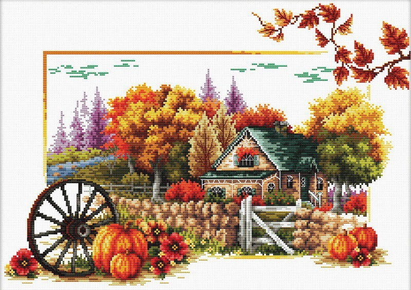 Siuvinėjimo kryželiu rinkinys AUTUMN FARM 42x29 cm