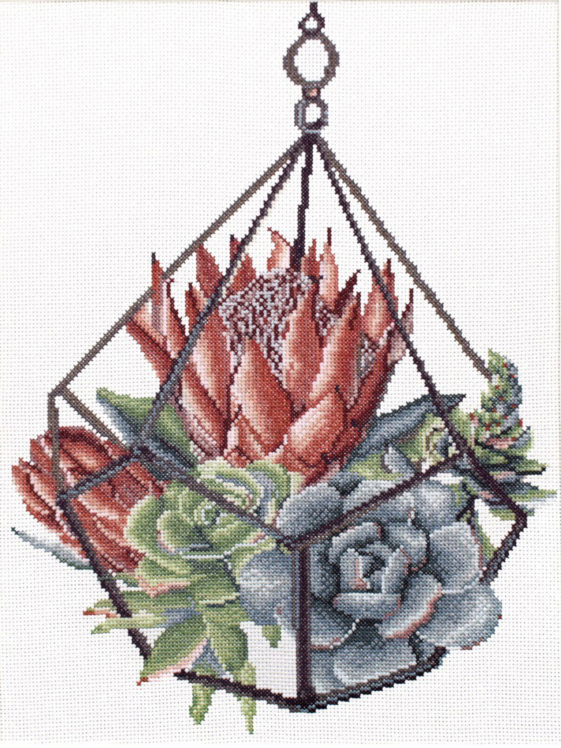 Siuvinėjimo kryželiu rinkinys SUCCULENT GARDEN 1 26.3x35 cm