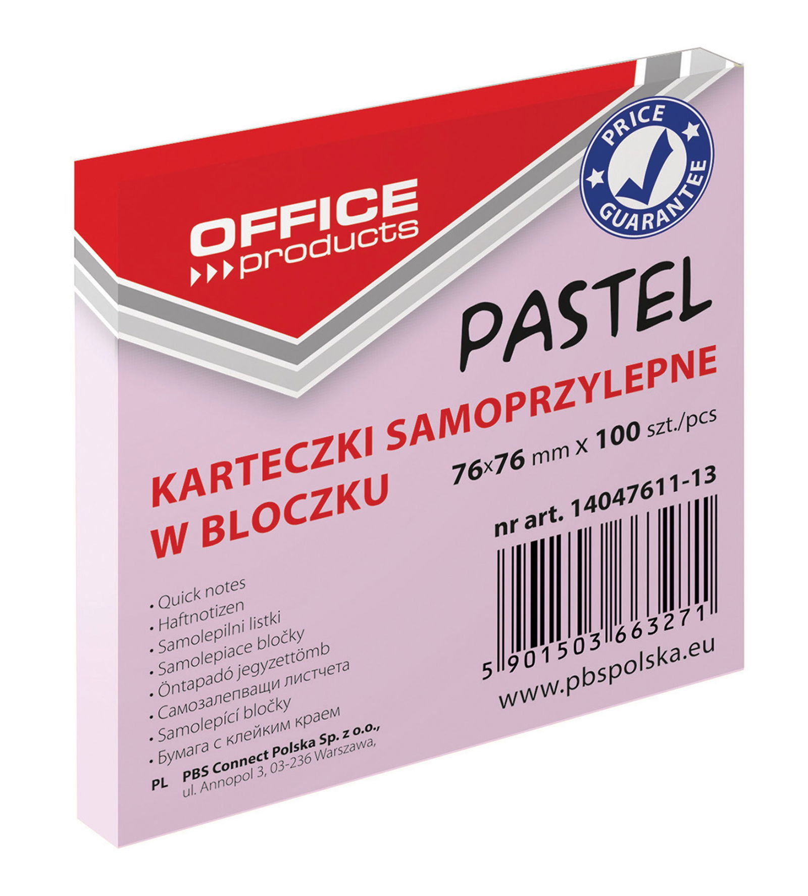 Lipnūs lapeliai Office Products, 76x76 mm, 100 vnt, rausvi