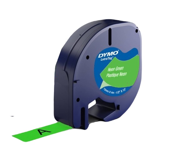 DYMO LetraTag Plastikinės Juostelės 12mm x 4m / neon žalia ir rožinė (1956287) – 2 vnt.