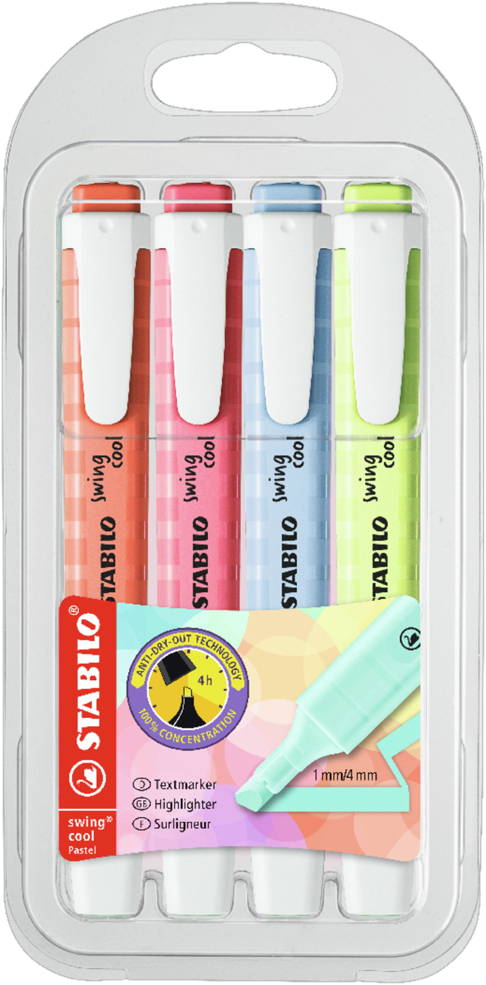 Teksto žymeklių rinkinys Stabilo SWING COOL pastel violetiniai 4 vnt.