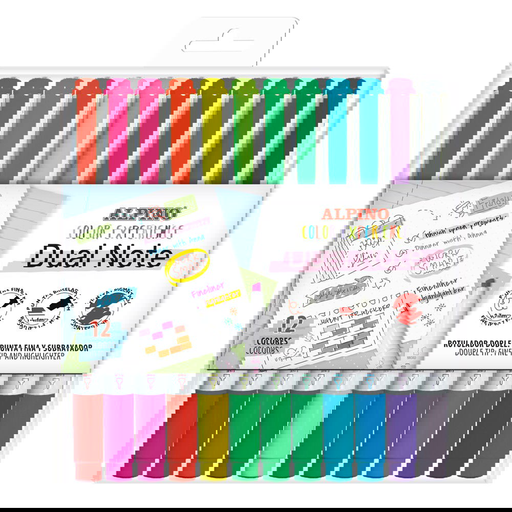Flomasteriai ALPINO Color Experience Dual note 12 spalvų