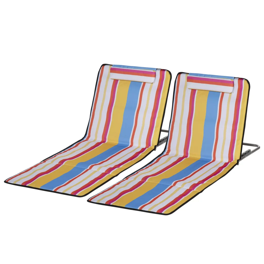 Paplūdimio kilimėlis, 2 sulankstomų paplūdimio gultų su pagalve rinkinys, 134 x 48 x 33-43 cm
