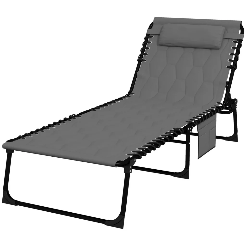 Sulankstomas saulės gultas, pilkos spalvos 65 x 188 x 36 cm
