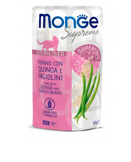 Monge Supreme Sterilised konservai katėms su tunu, bolivine balanda, pupelėmis, 12x80 g