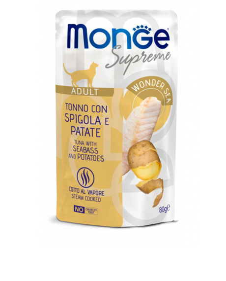 Monge Supreme konservai katėms su tunu ir jūros ešeriu, 12x80 g