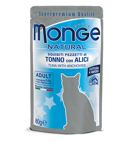 Monge Natural konservai katėms su tunu ir ančiuviais, 12x80 g