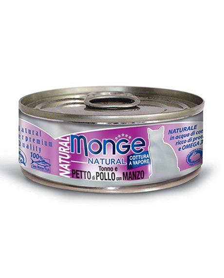 Monge Natural konservai katėms su tunu, vištiena ir jautiena, 12x80 g